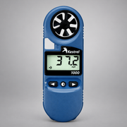 Blue Kestrel 1000 wind meter showing the impeller, digital display, and controls