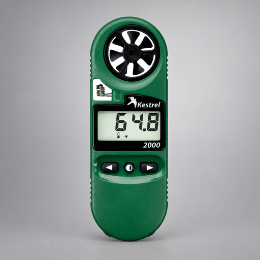 Green Kestrel 2000 meter showing the impeller, digital display, and controls
