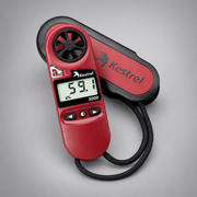 Kestrel 3000 weather meter with its protective cover and lanyard