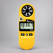 Yellow Kestrel 3500 weather meter showing its impeller, display, and controls