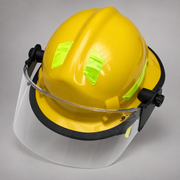 Yellow MSA Cairns 360S structural fire helmet with clear faceshield