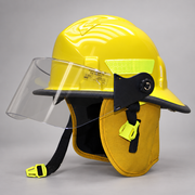 Side view of yellow MSA Cairns 360S structural fire helmet with faceshield and earlap