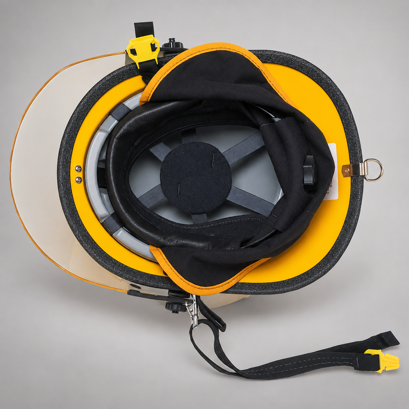 Interior suspension, ratchet and liner of MSA Cairns Invader 664 fire helmet