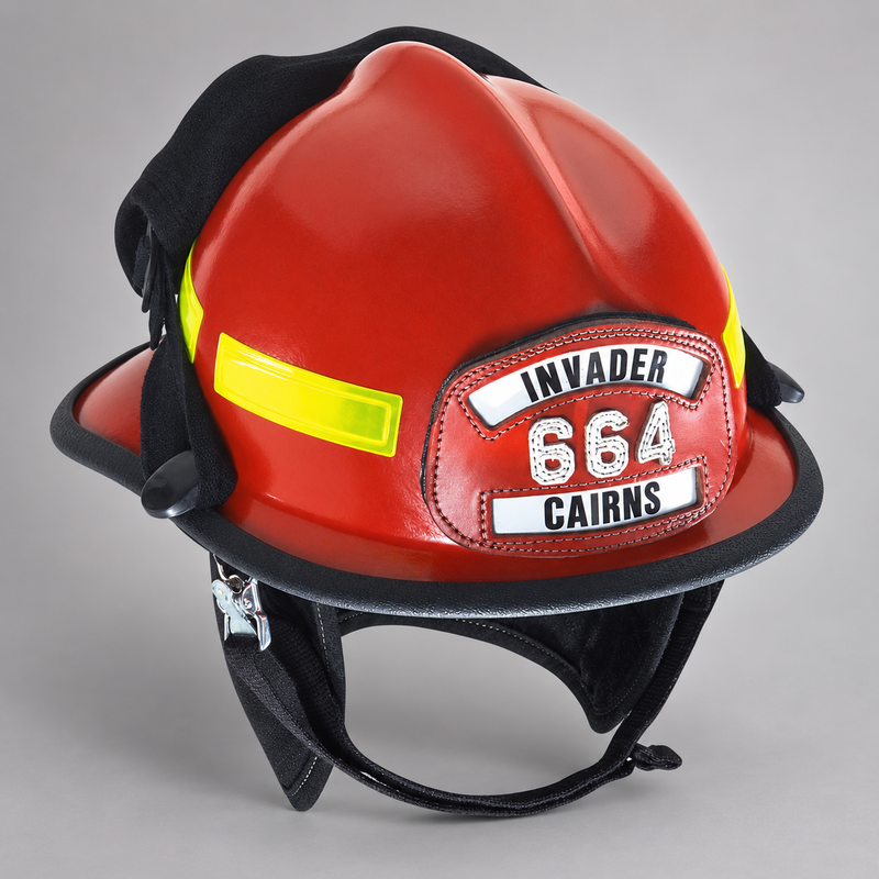 Red MSA Cairns Invader 664 composite structural fire helmet