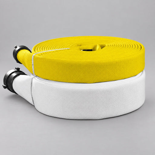 NIEDNER R800 EPDM-lined attack hose coils in yellow and white