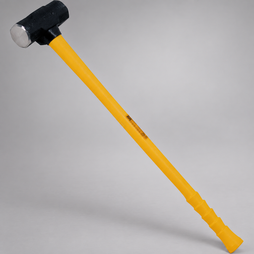 Nupla sledge hammer with a double-flat face, fiberglass handle and molded safety grip.