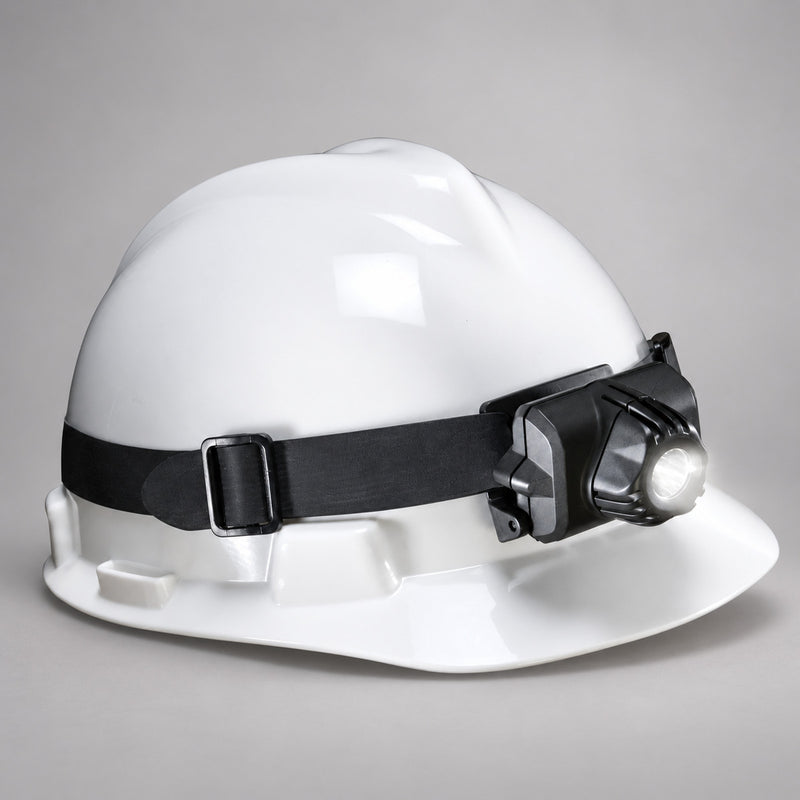 Pelican 2690 HeadsUp Lite headlamp mounted on a white hard hat
