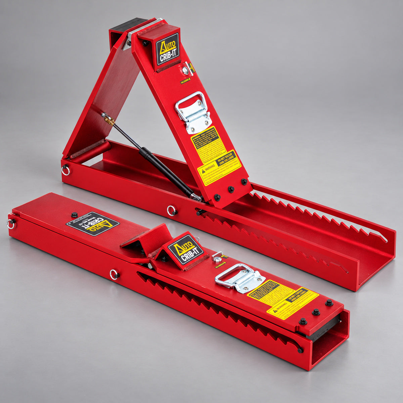 Red Power Hawk AC-17 Auto Crib-It tools in raised and folded positions, sold as a pair