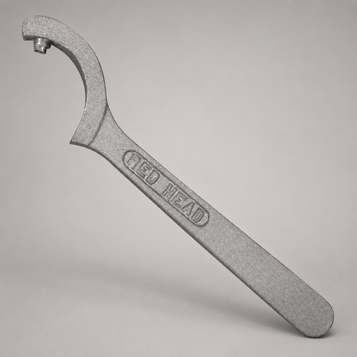 Red Head Brass spanner wrench for ¾-inch and 1-inch pin-hole booster hose couplings.