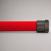 Red Head Brass expansion ring coupling installed on red fire hose