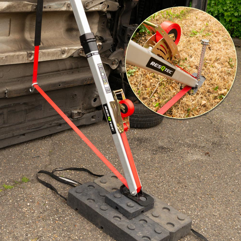 RESQTEC RAVE Strut base used with cribbing and earth-nail anchoring detail