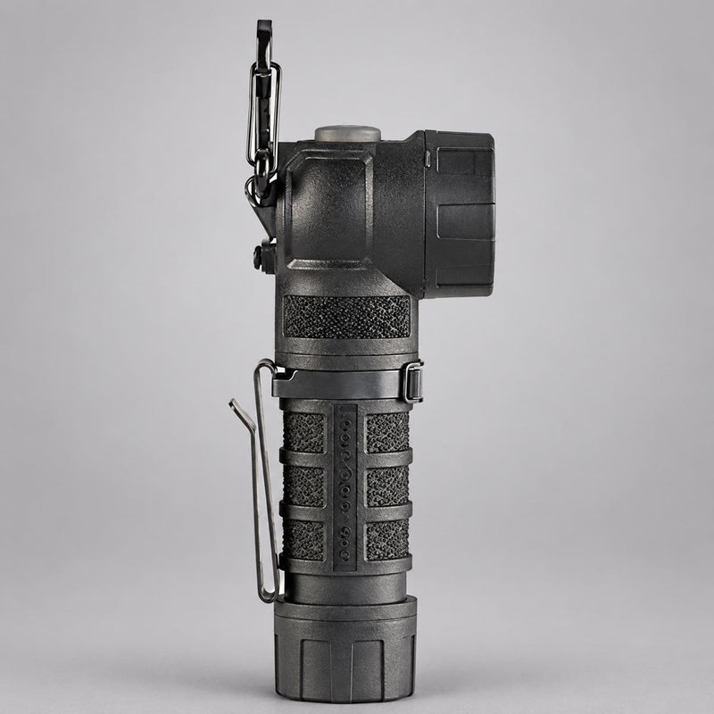 Black Streamlight PolyTac 90 X side profile showing right-angle head and pocket clip
