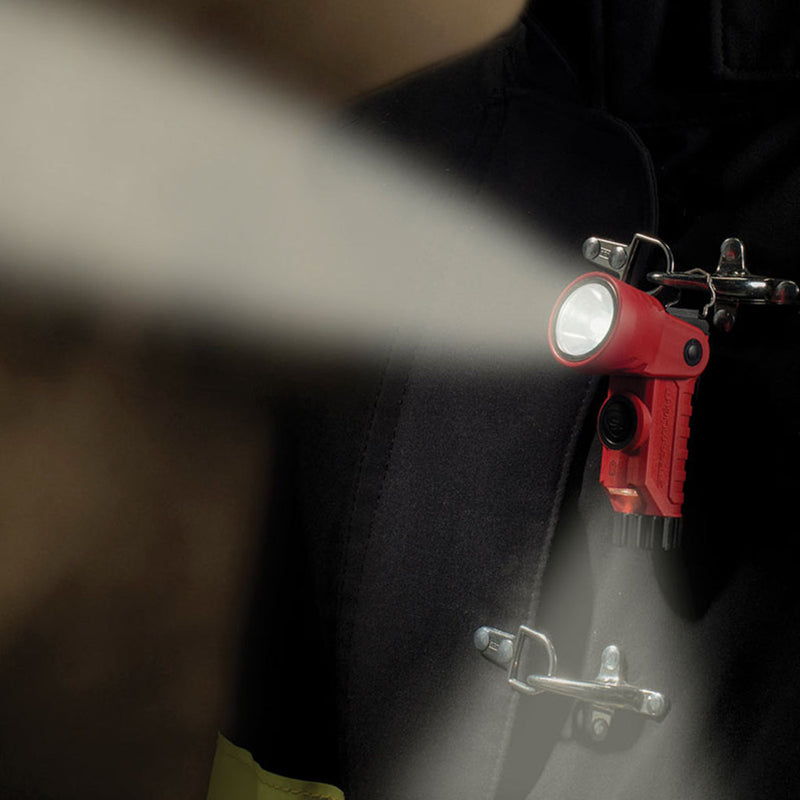 Streamlight Vantage 180 X illuminating smoke while clipped to turnout gear