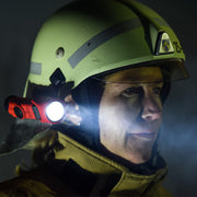 Streamlight Vantage 180 X illuminating smoke from a firefighter helmet