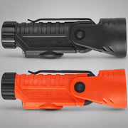 Side profiles of orange and black Streamlight Vantage 180 X flashlights on gray background
