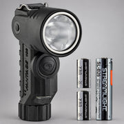 Black Streamlight Vantage 180 X USB flashlight with SL-B26 rechargeable and CR123A battery options on gray background