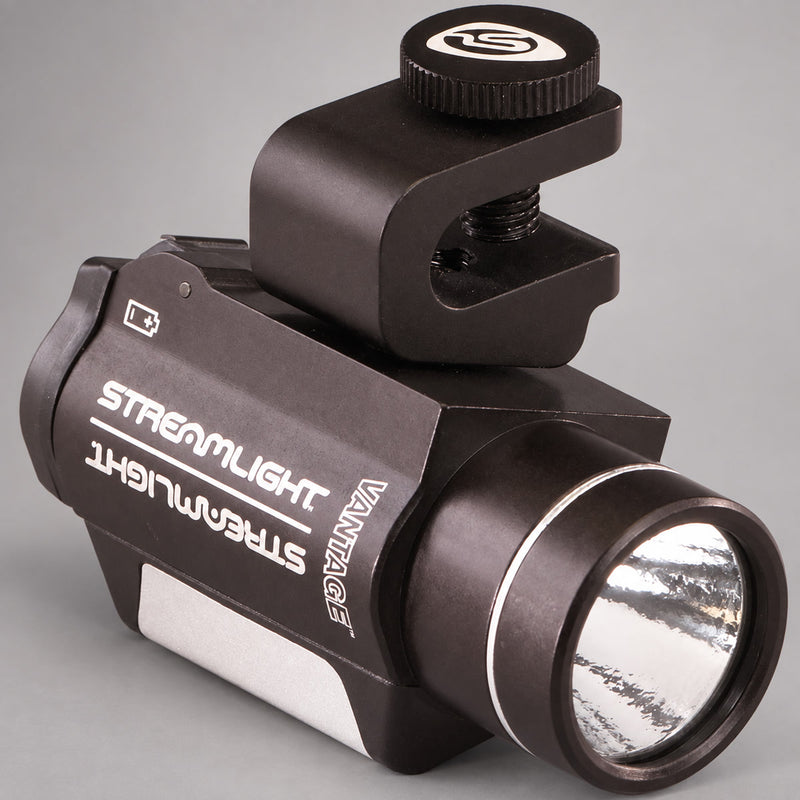 Original front product view of the Streamlight Vantage helmet-mounted LED light on warm gray background