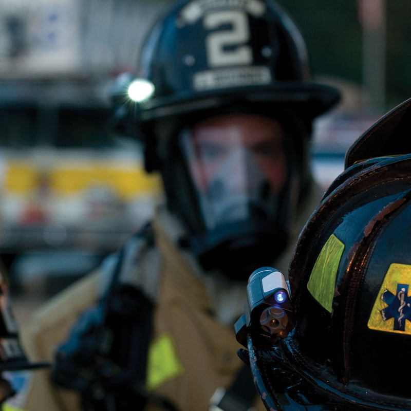Streamlight Vantage lights in use on firefighter helmets