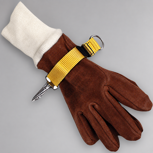 Strike Team firefighter glove holder with adjustable nylon strap, D-ring and snap attachment