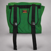 Rear view of the green Strike Team Riverside Hose Pack showing its wide padded shoulder straps and adjustment buckles.