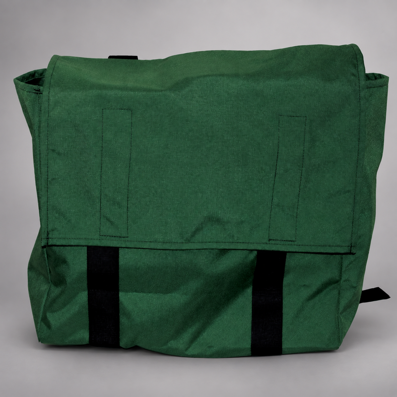 Front view of the closed green Strike Team Riverside Hose Pack with protective flap and black reinforcement webbing.