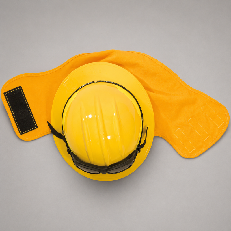 Strike Team face and neck shroud attached to a wildland helmet