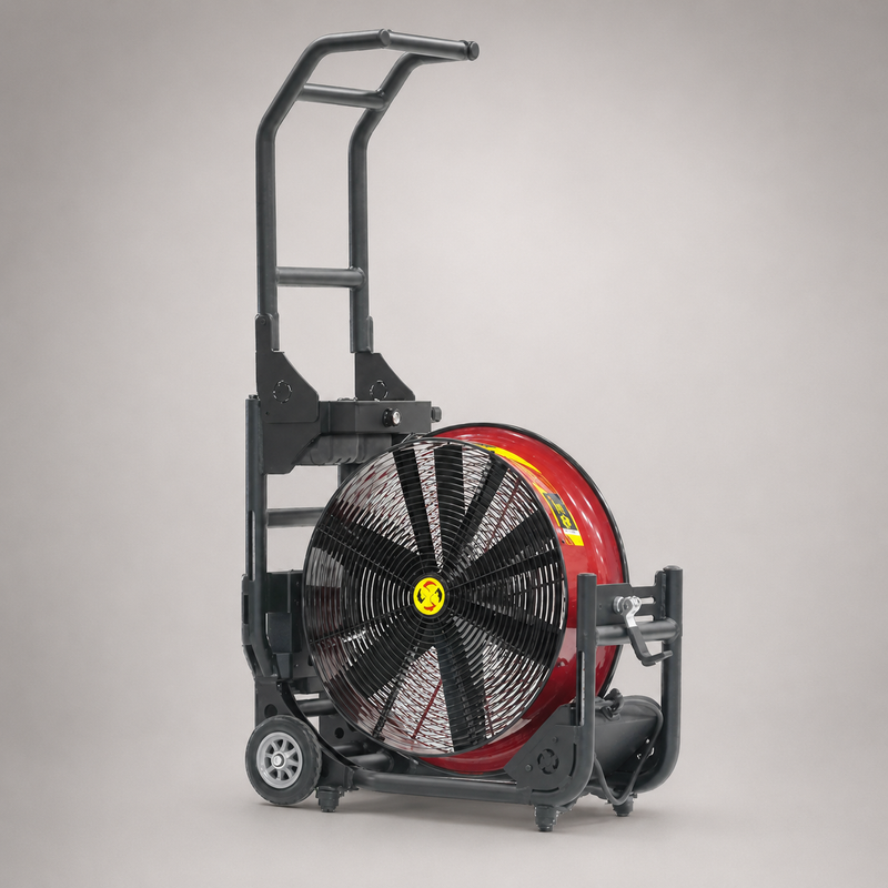 Super Vac Valor battery-powered PPV fan with wheels and extended transport handle