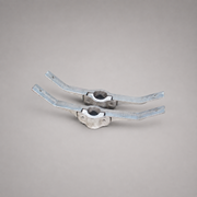Two aluminum fire hose rack brackets for pipe-supported storage racks