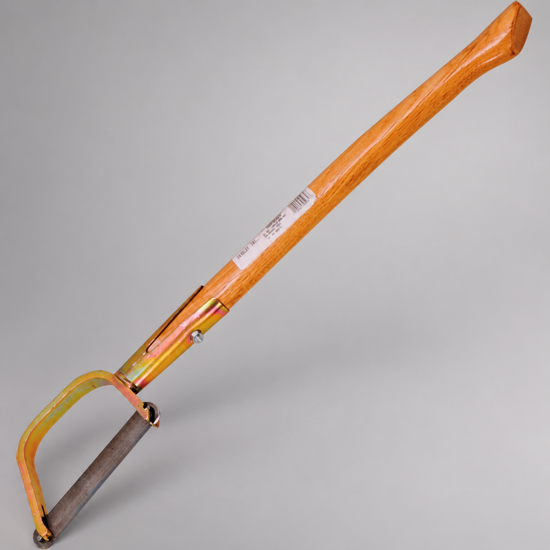 Swedish brush axe with a curved wooden handle and a short steel blade held in an open metal frame.