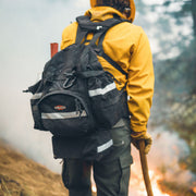 Rear view of True North Bushwhacker pack showing H-style harness