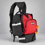 Side view of True North Fireball pack showing padded harness and MOLLE waist belt