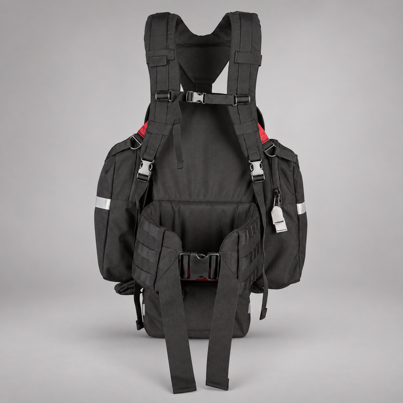 Side view of True North Firefly pack showing harness and waist belt