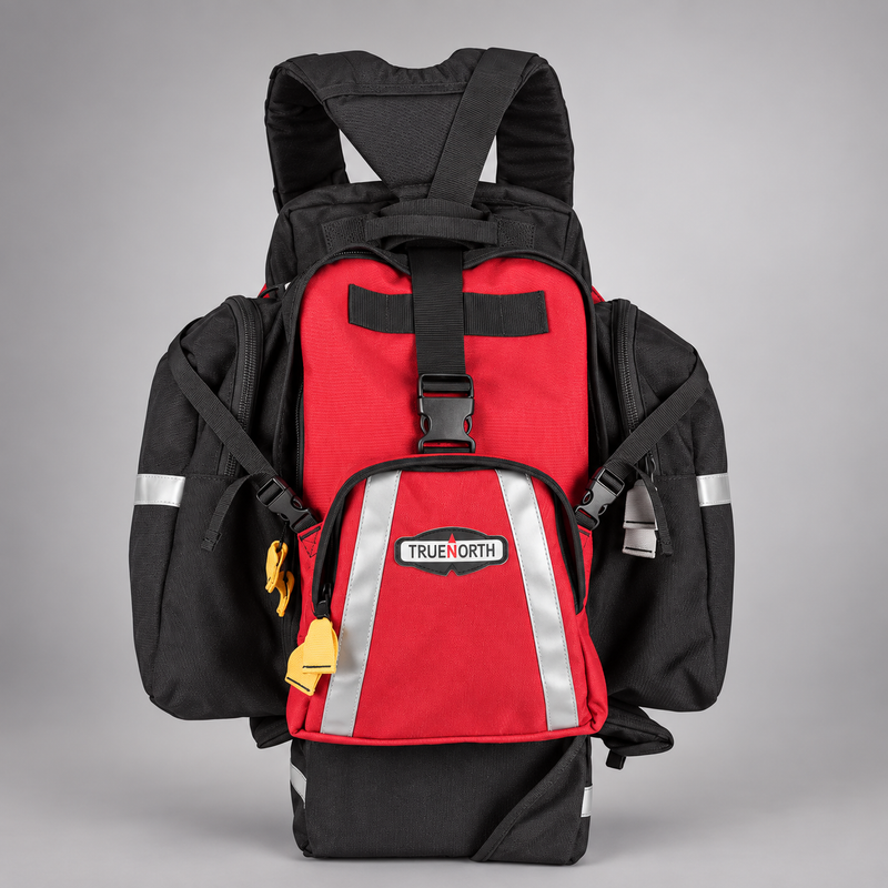 True North Firefly wildland firefighting pack in red, front view