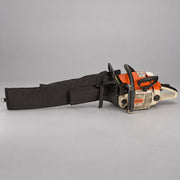 True North black saw bar cover installed on a chainsaw; chainsaw not included