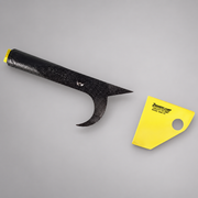 Yellow ZICO pike head cover shown beside an uncovered black pike pole head.