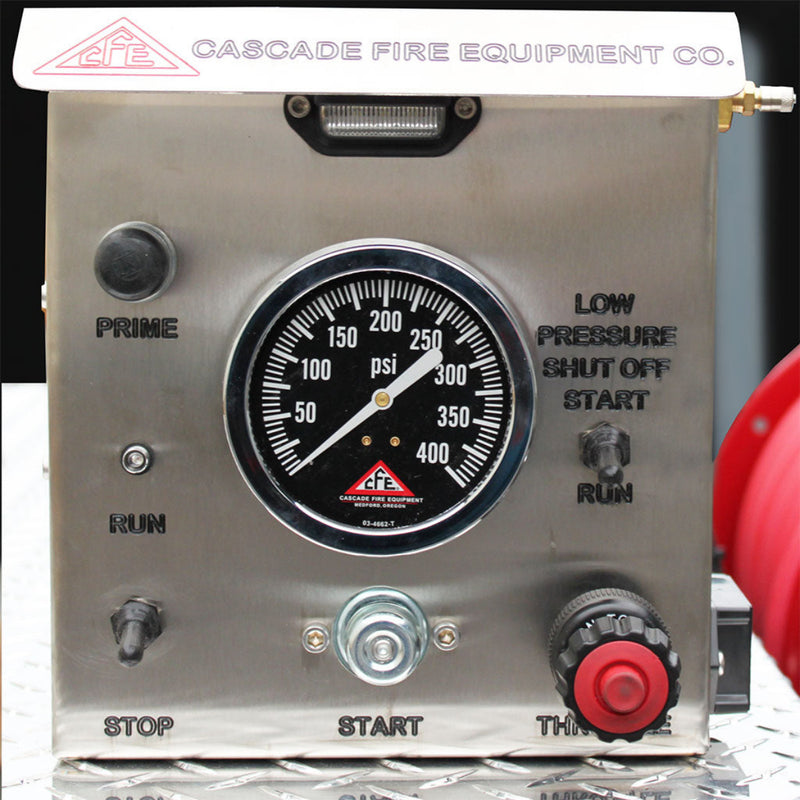 Cascade liquid-filled pressure gauge installed on a fire apparatus control panel