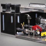 Cascade polypropylene tank installed in a slip-on unit; pump and plumbing shown for illustration