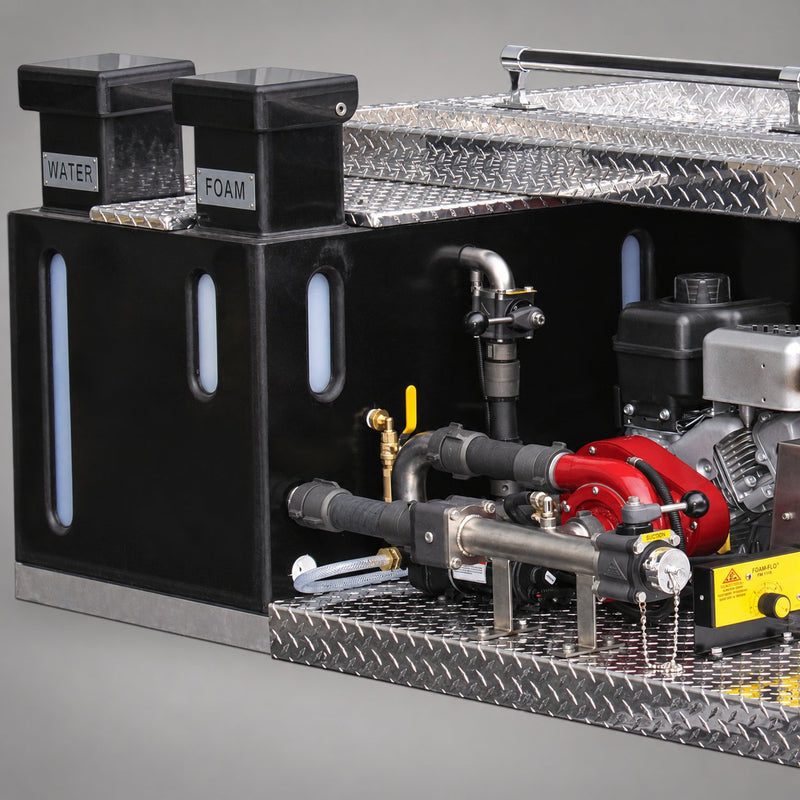 Cascade polypropylene tank installed in a slip-on unit; pump and plumbing shown for illustration