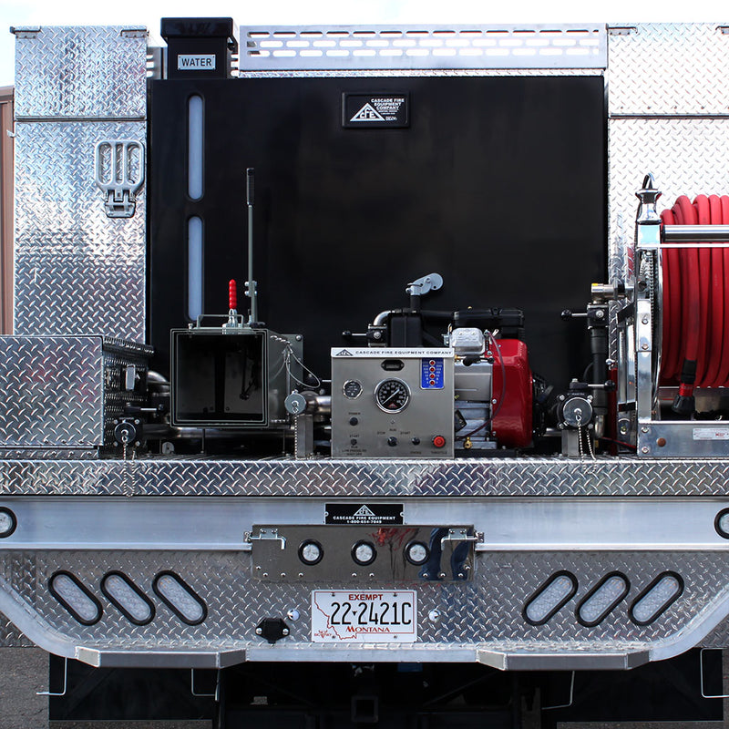 Cascade polypropylene water tank in a completed fire truck installation