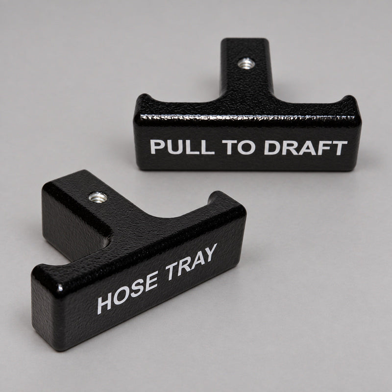 CFE remote tee handle lettering examples reading PULL TO DRAFT and HOSE TRAY