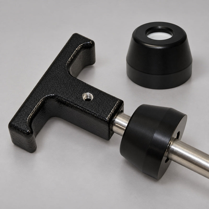 Remote tee handle guide shown on a rod with a T handle, alongside a separate guide; assembly example