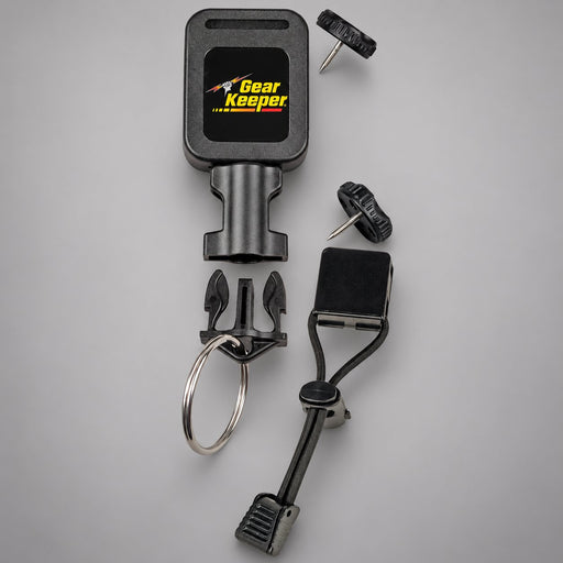 Gear Keeper right-angle flashlight retractor with stabilizer, threaded studs and quick-connect ring