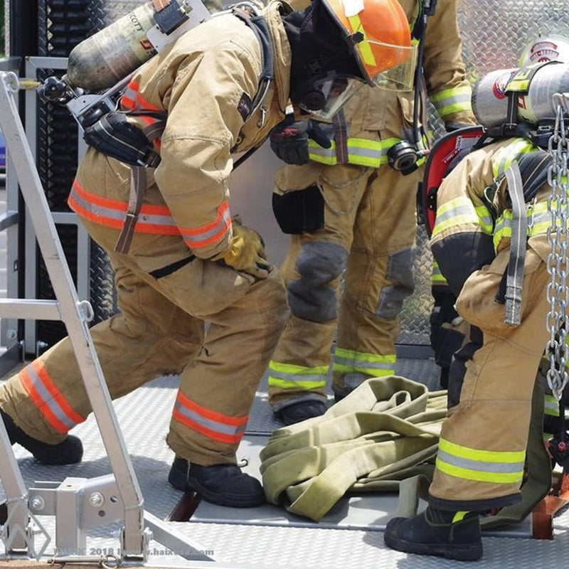 HAIX Fire Hero Xtreme boots worn by firefighters in turnout gear during training
