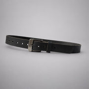 Hoseman matte black full grain leather belt with brushed nickel buckle