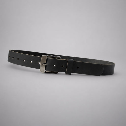 Hoseman matte black full grain leather belt with brushed nickel buckle