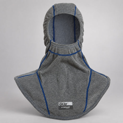 INNOTEX GRAY 25 hood with blue seams and STEDAIR PREVENT label, front view