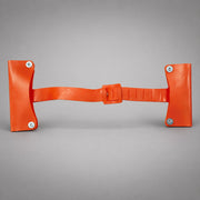 Orange polypropylene Pulaski axe sheath with connecting strap and buckle