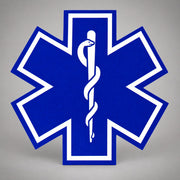 Blue and white reflective Star of Life decal