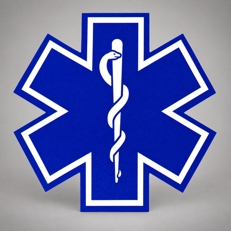 Blue and white reflective Star of Life decal