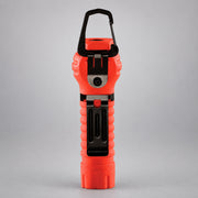 Rear view of orange Streamlight PolyTac 90 LED light showing pocket clip and D-ring